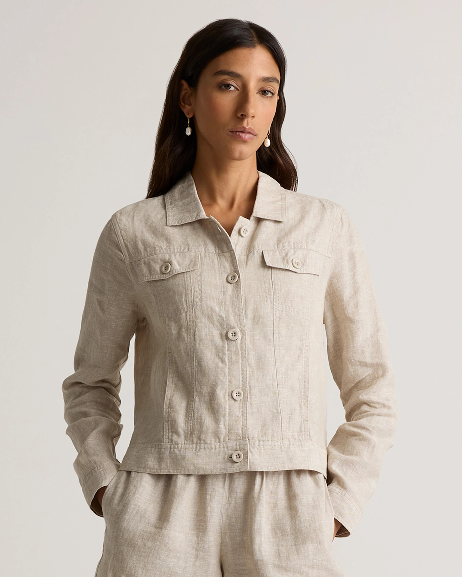 Quince | Women's 100% European Linen Jacket in Blue Pinstripe, Size XL | Quince