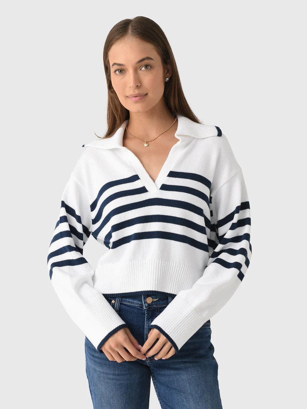 White + Warren Women's Varsity Cotton Striped Polo Sweater | Saint Bernard
