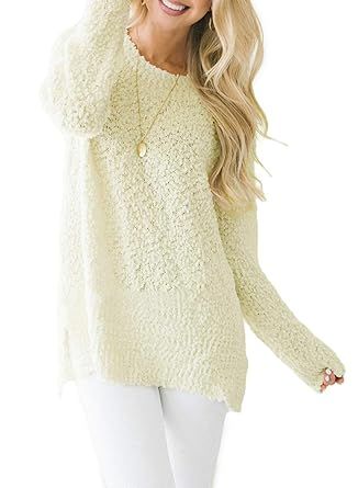 Asvivid Womens Cozy Long Sleeve Crewneck Loose Popcorn Knitted Pullover Sweater Tops | Amazon (US)