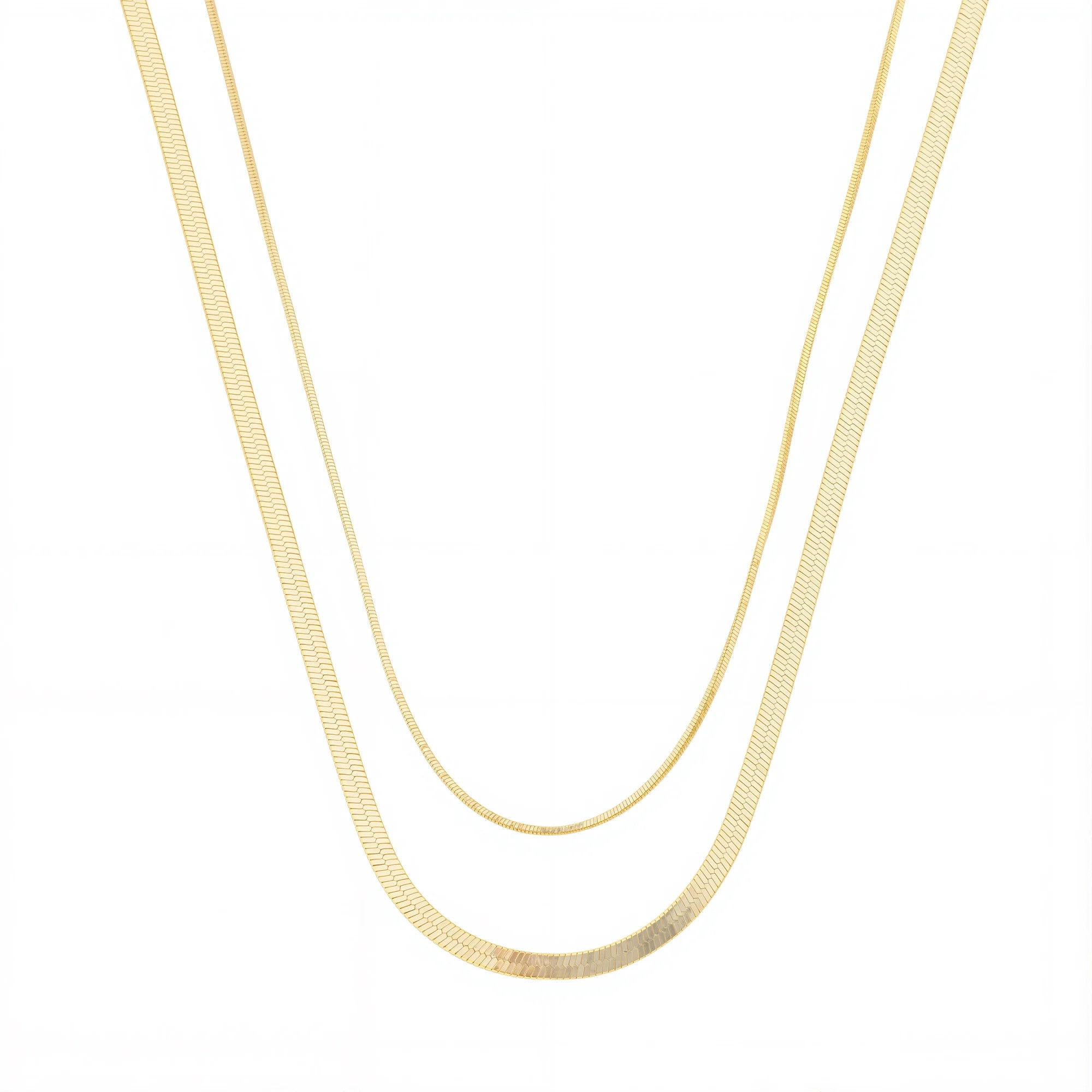 Free Assembly Women's Demi Fine 14K Gold Plated Herringbone Layered Necklace Set, 15" + 2" Extend... | Walmart (US)