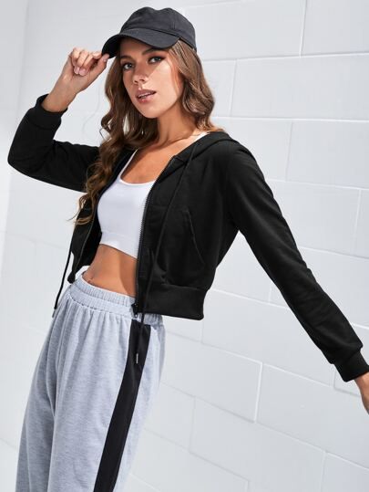 Zip Up Hooded Sports Jacket | SHEIN