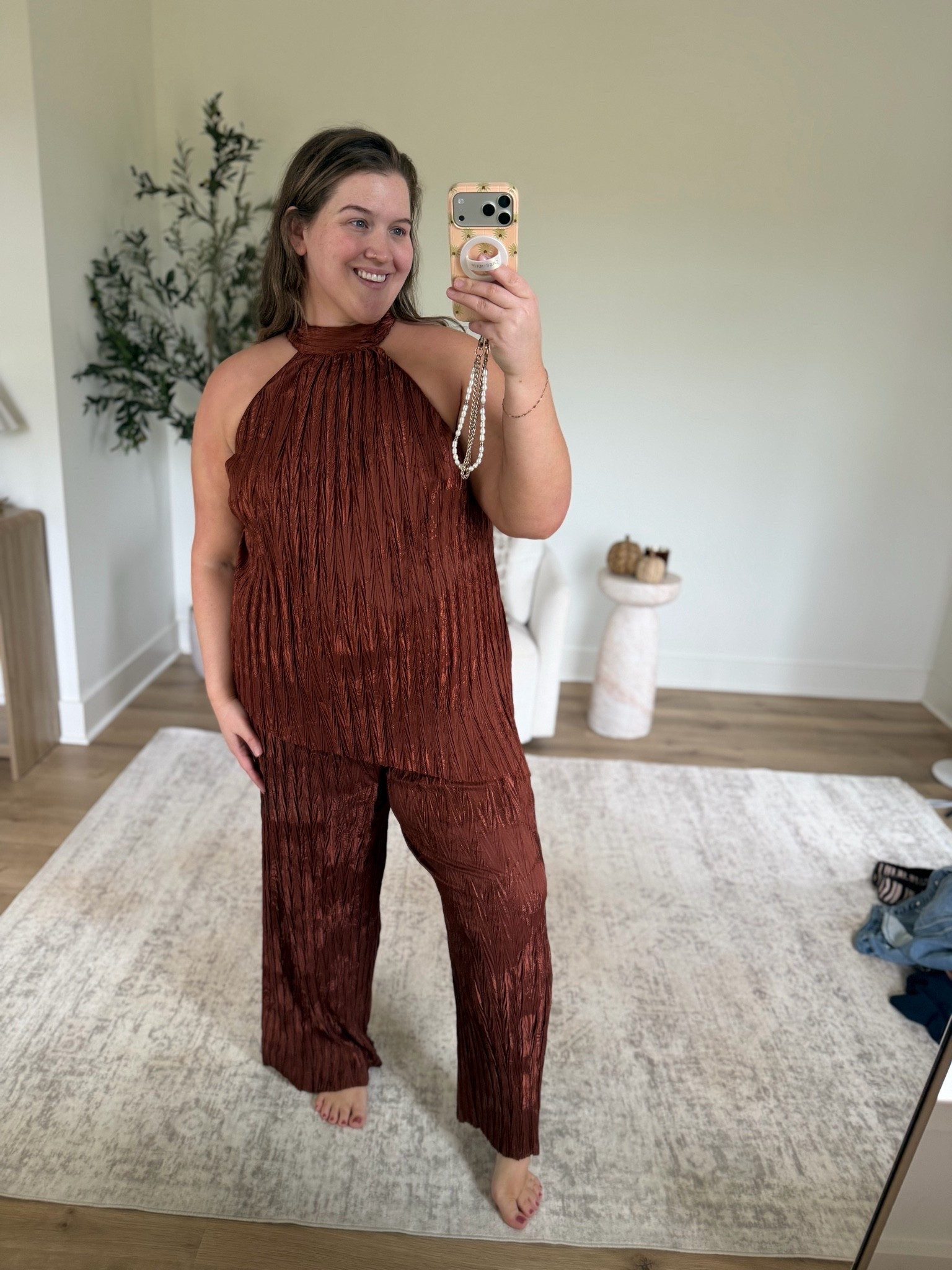 Packed for Arizona 🏜️ Light weight crinkle fabric matching set for Fall but warm weather approved. Top sold out but pants are on sale! Stretchy elastic and plenty of room in the thighs. Wearing a size 1X

#LTKootd #LTKPlusSize #LTKSaleAlert
