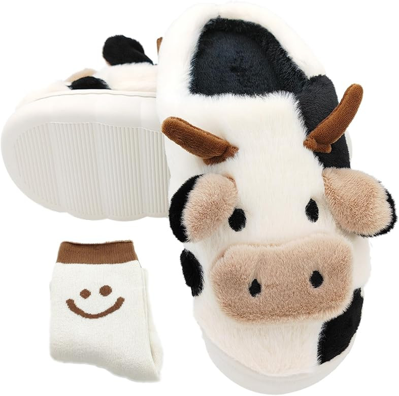 Cow Slippers for Women - Fluffy Animal Slippers for Adults, Cartoon Cute Cow Slides, Kawaii Winte... | Amazon (US)
