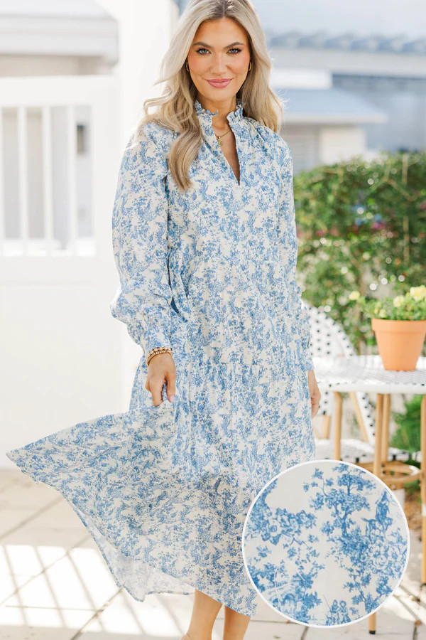 In Your Dreams Blue Toile L/S Midi Dress | The Mint Julep Boutique