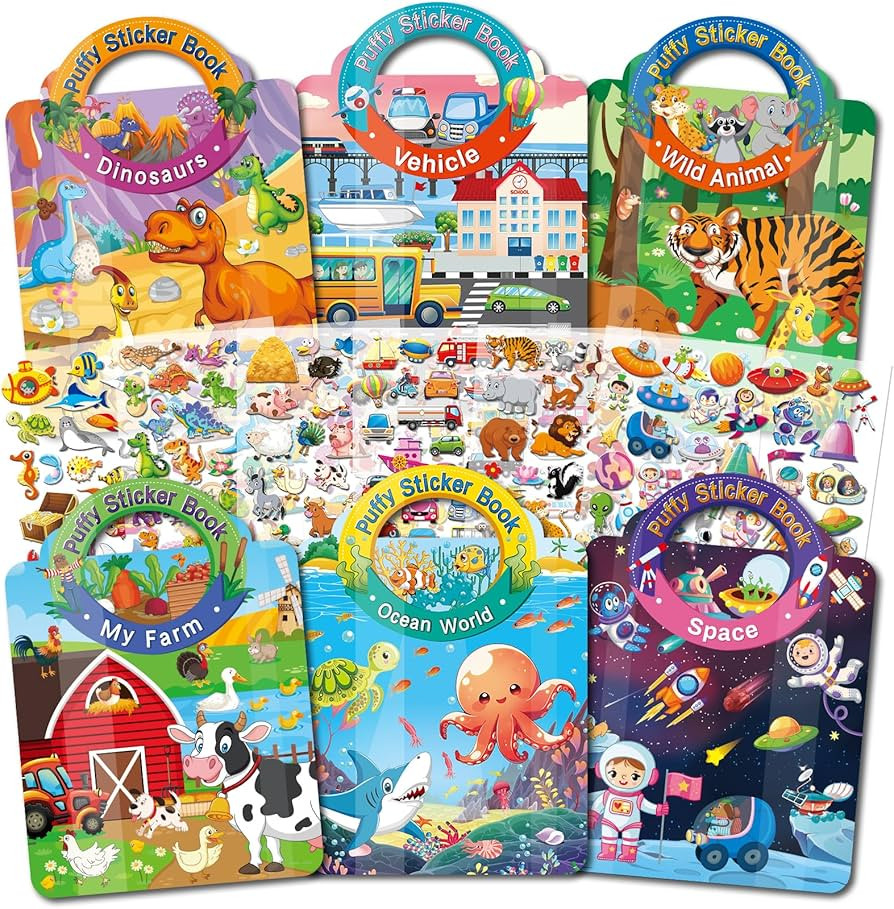 6 Stück 3D Wiederverwendbare Stickerbüch für Kinder 2-4 jährige, Aufkleber für Kinder, Wiede... | Amazon (DE)