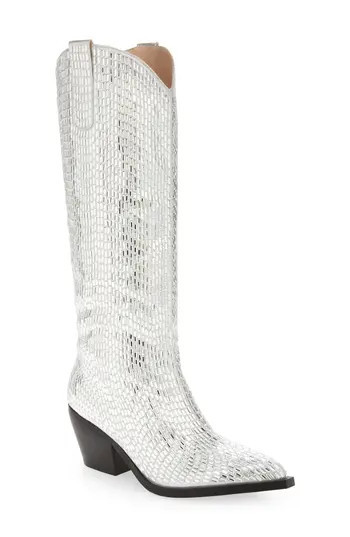 AZALEA WANG Driven Crystal Western Boot in Silver at Nordstrom Rack, Size 7.5 | Nordstrom Rack