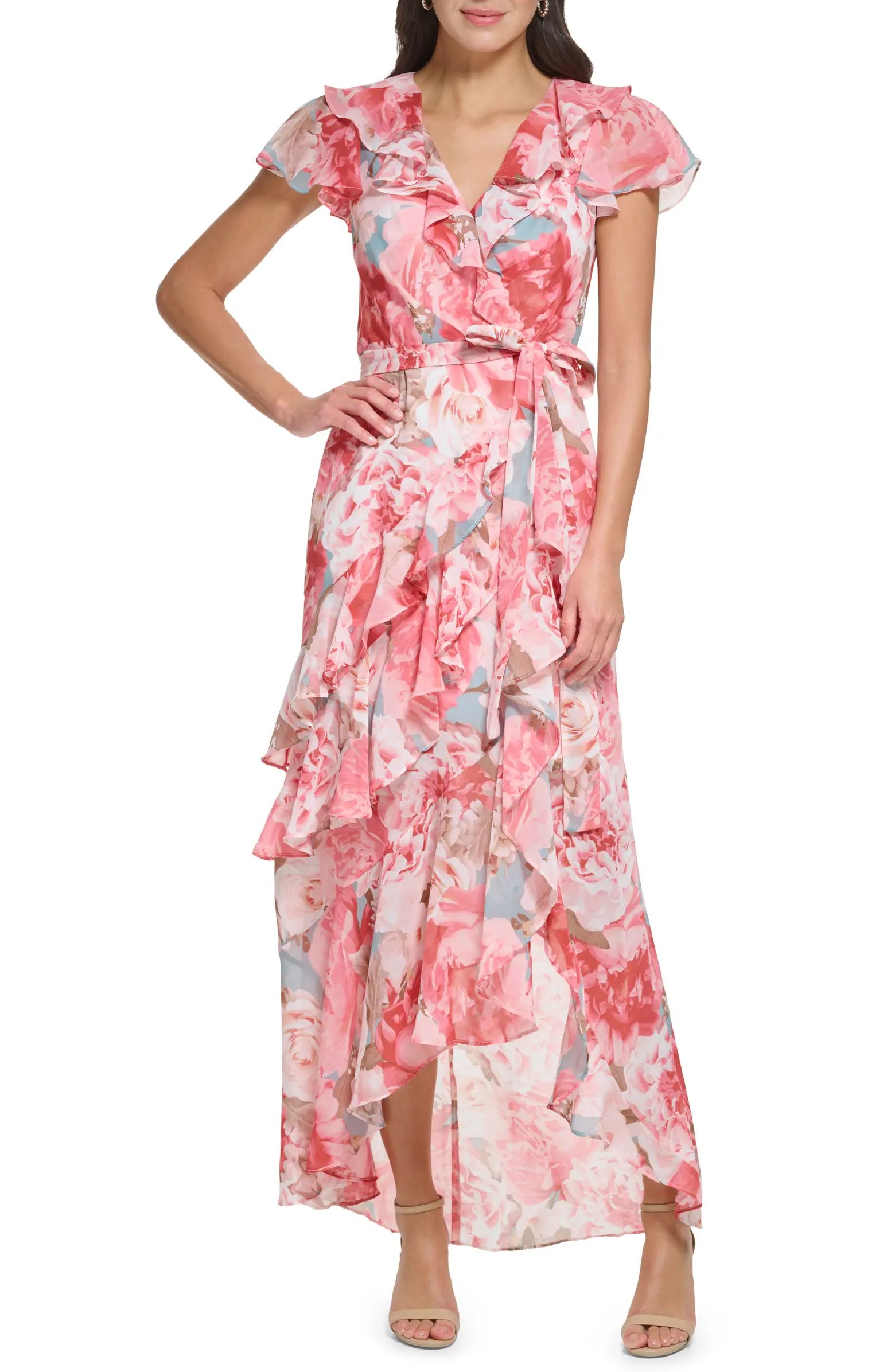 Floral Ruffle Chiffon Gown | Nordstrom
