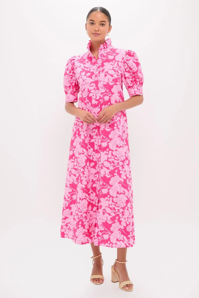 Pink Textured Floral Ruffle Collar Louisa Maxi Dress | Tuckernuck (US)