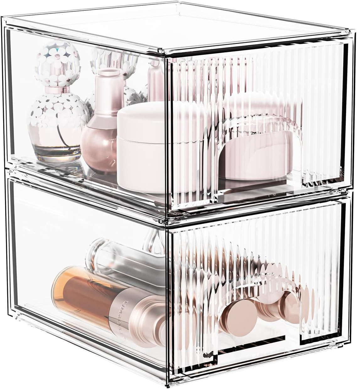 FBOTML 2 Pack Stackable Makeup Organizer, Clear Acrylic Organizers Storage Drawer Organizer, Cosm... | Amazon (US)