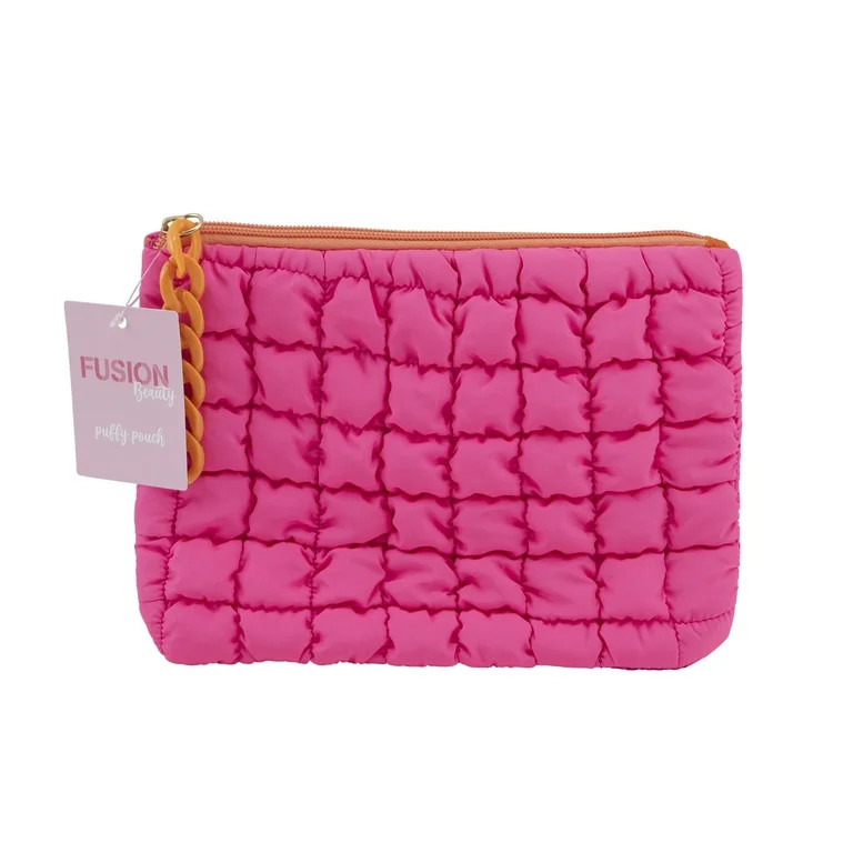 Puffy Zip Cosmetic Pouch 9" Wide.  Quilted Bright Pink Pouch with Bright Orange Zipper. | Walmart (US)