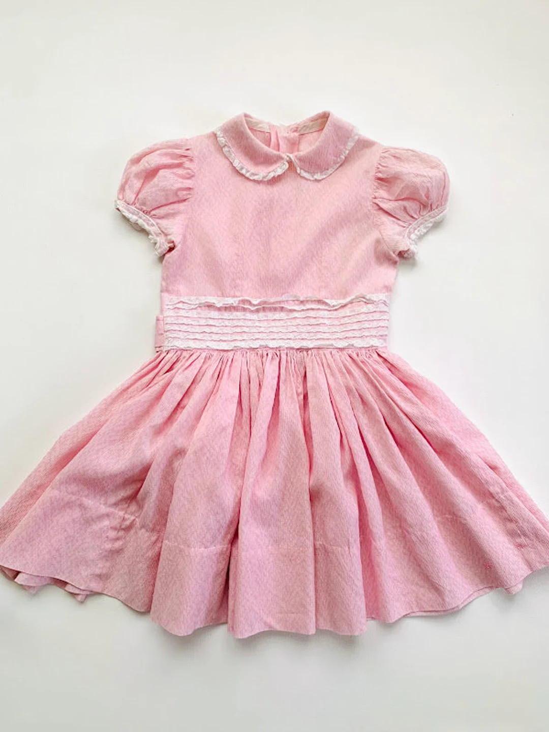 Vintage 50s/60s Girls Pink Dress with Lace Trim Size 5/6 | Etsy (US)