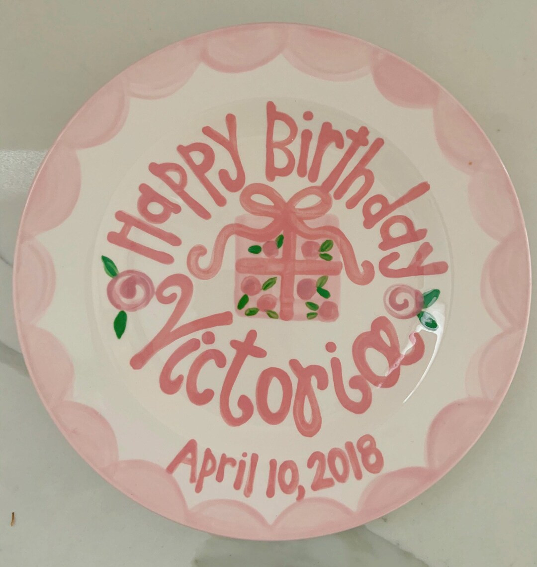 Girls Birthday Plate // Floral Present Personalized First Birthday Plate Plate, Custom handpainte... | Etsy (US)