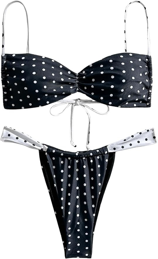 MakeMeChic Women's Polka Dots Bikini Set Tie Back Thong Summer Bathing Suit Swimsuit | Amazon (US)