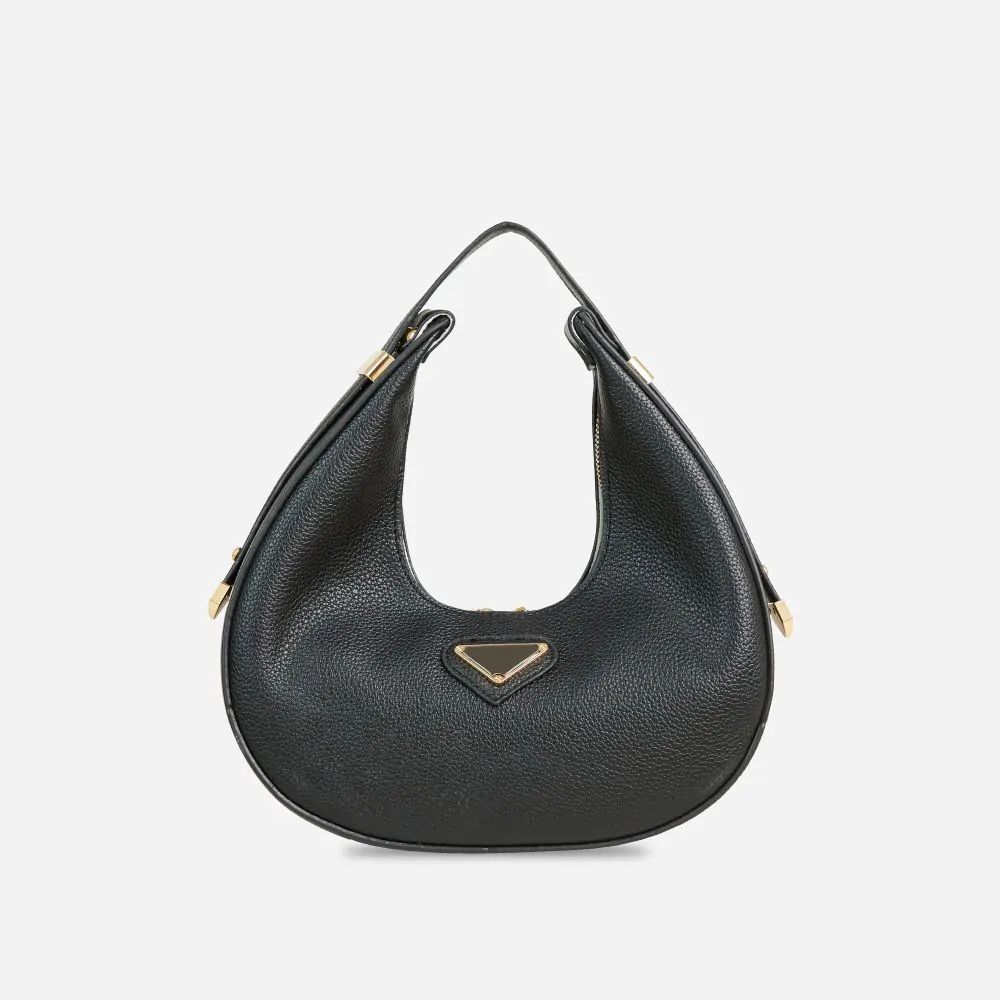 Lotus Half Moon Shaped Shoulder Bag In Black Faux Leather | Ego Shoes (UK)