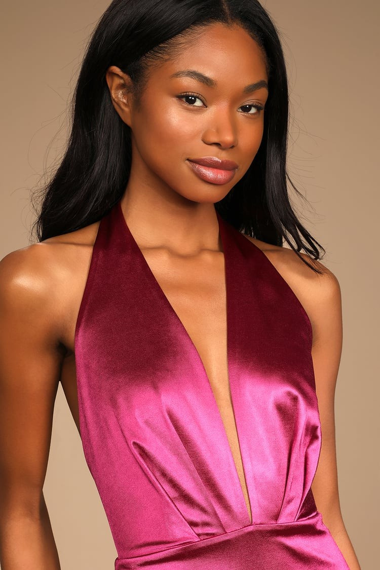 Beguiling Beauty Magenta Satin Halter Mermaid Maxi Dress- Prom Dress | Lulus (US)