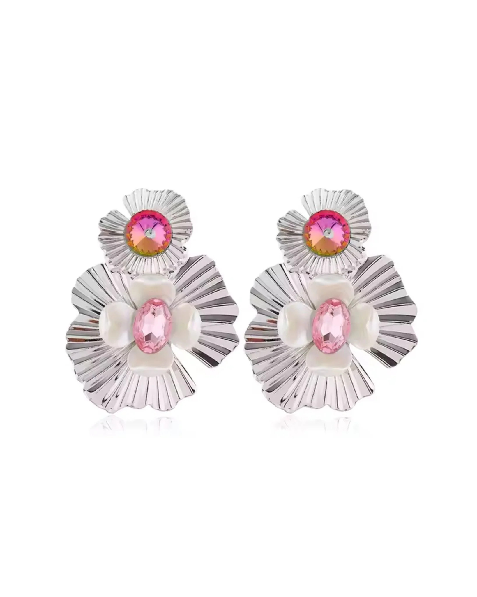 Zera Statement Earrings - Pink Silver | LINNY CO LLC