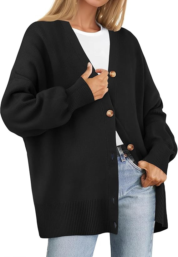 ZESICA Women's Casual Long Sleeve Cardigan V Neck Button Down Open Front Knit Loose Oversized Swe... | Amazon (US)