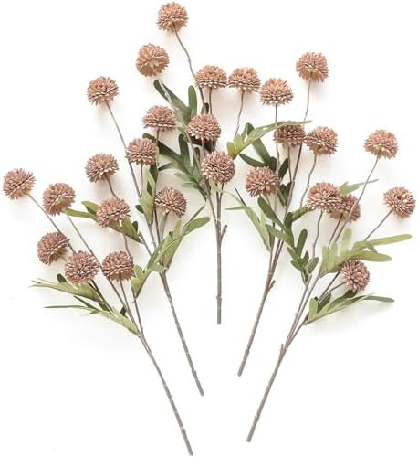 Floroom 5pcs Light Taupe Faux Silk Mums Artificial Flowers, Bulk Fake Small Mini Chrysanthemums w... | Amazon (US)