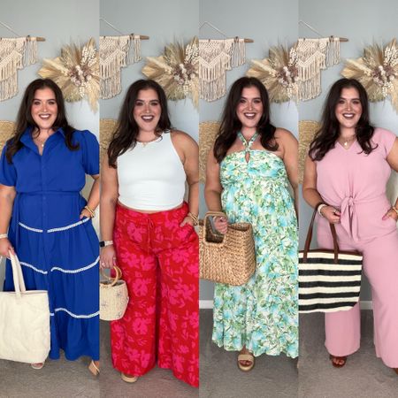 Spring break vacation outfit inspo from Amazon 🌺🌴🧳 Maxi dress, tank top, floral palooza pants, matching set. All size XXL except green halter dress which is an XL. 

#LTKstyletip #LTKplussize #LTKSeasonal