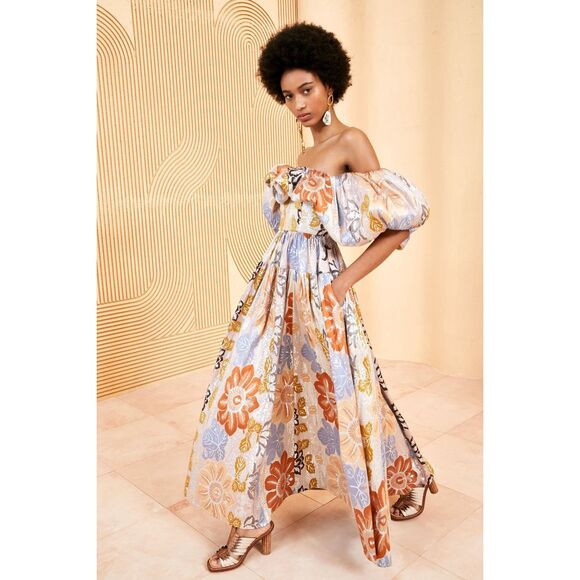 NWT ULLA JOHNSON Izra Metallic Floral Off The Shoulder Maxi Dress | Poshmark