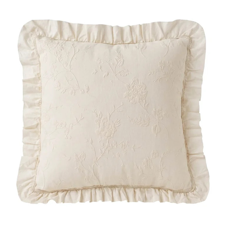 The Pioneer Woman Cream Matelass\u00e9 Floral Crochet Ruffle Decorative Pillow, 20 in x 20 in | Walmart (US)