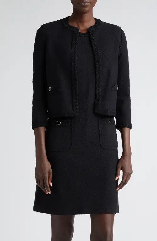 ST. JOHN Embroidered Bouclé Knit Jacket in Bk00 Black at Nordstrom | Nordstrom