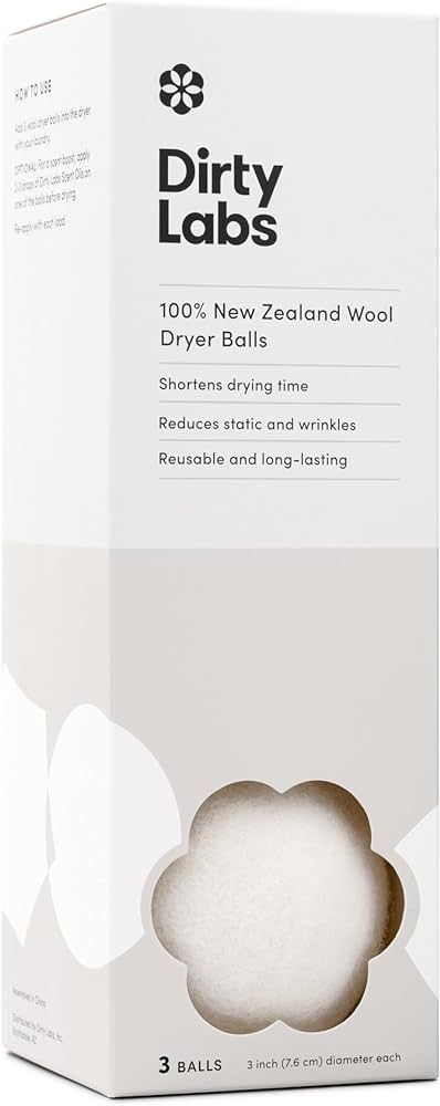 Dirty Labs | 100% New Zealand Wool Dryer Balls | 3 Balls | Shorten Drying Time | Reduce Static & ... | Amazon (US)