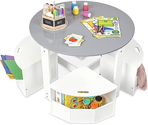 Milliard Kids Table and Chair Set- Activity Play Table for Toddlers-Round Nesting Design with 4 Stor | Amazon (US)