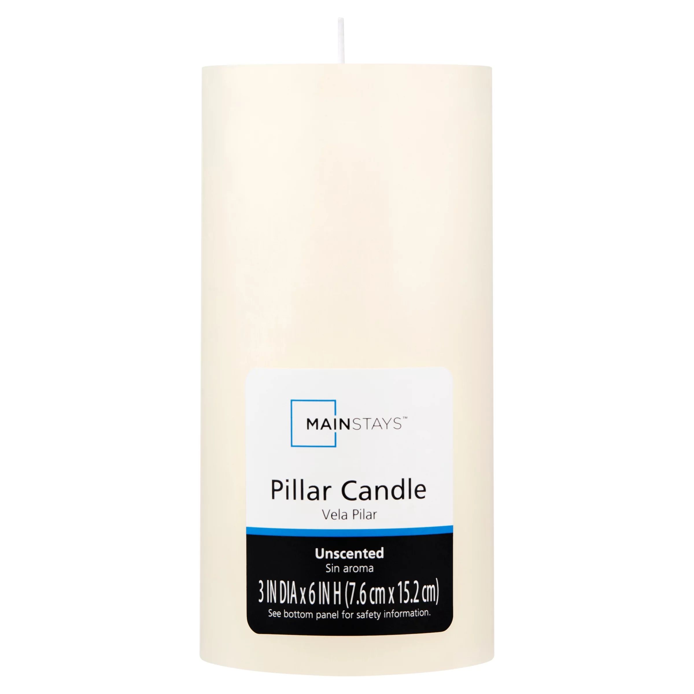 Mainstays Unscented Pillar Candle, 3 x 6 inches, Ivory | Walmart (US)