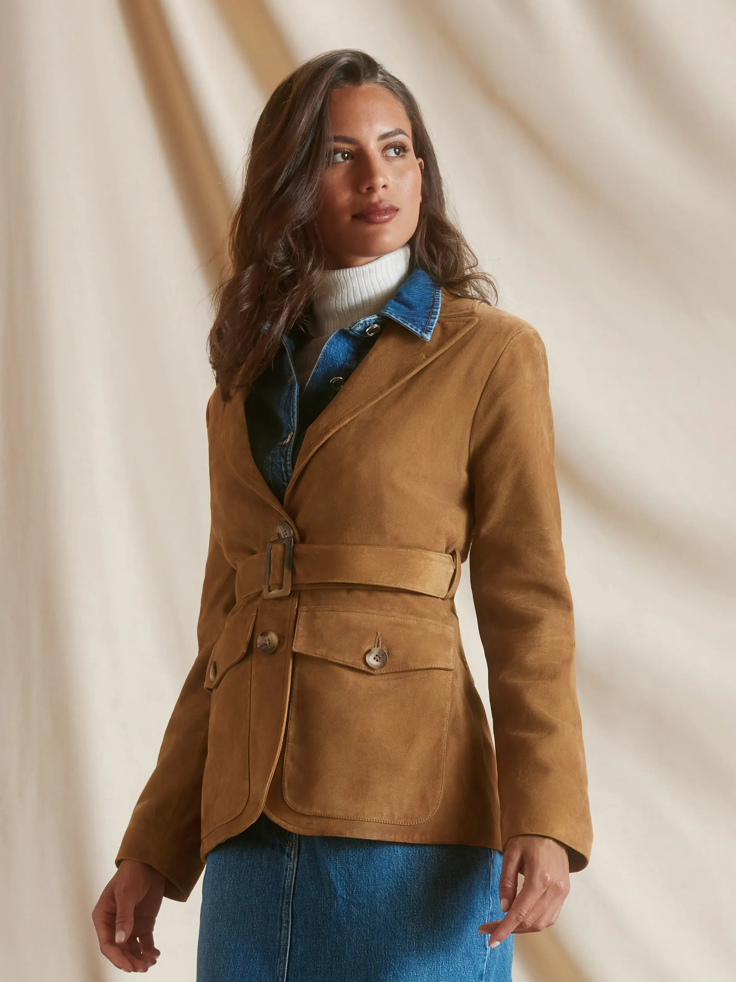 Ophelia - Women's Belted Blazer - Honey Tan Suede | Fairfax & Favor | Fairfax & Favor (UK)