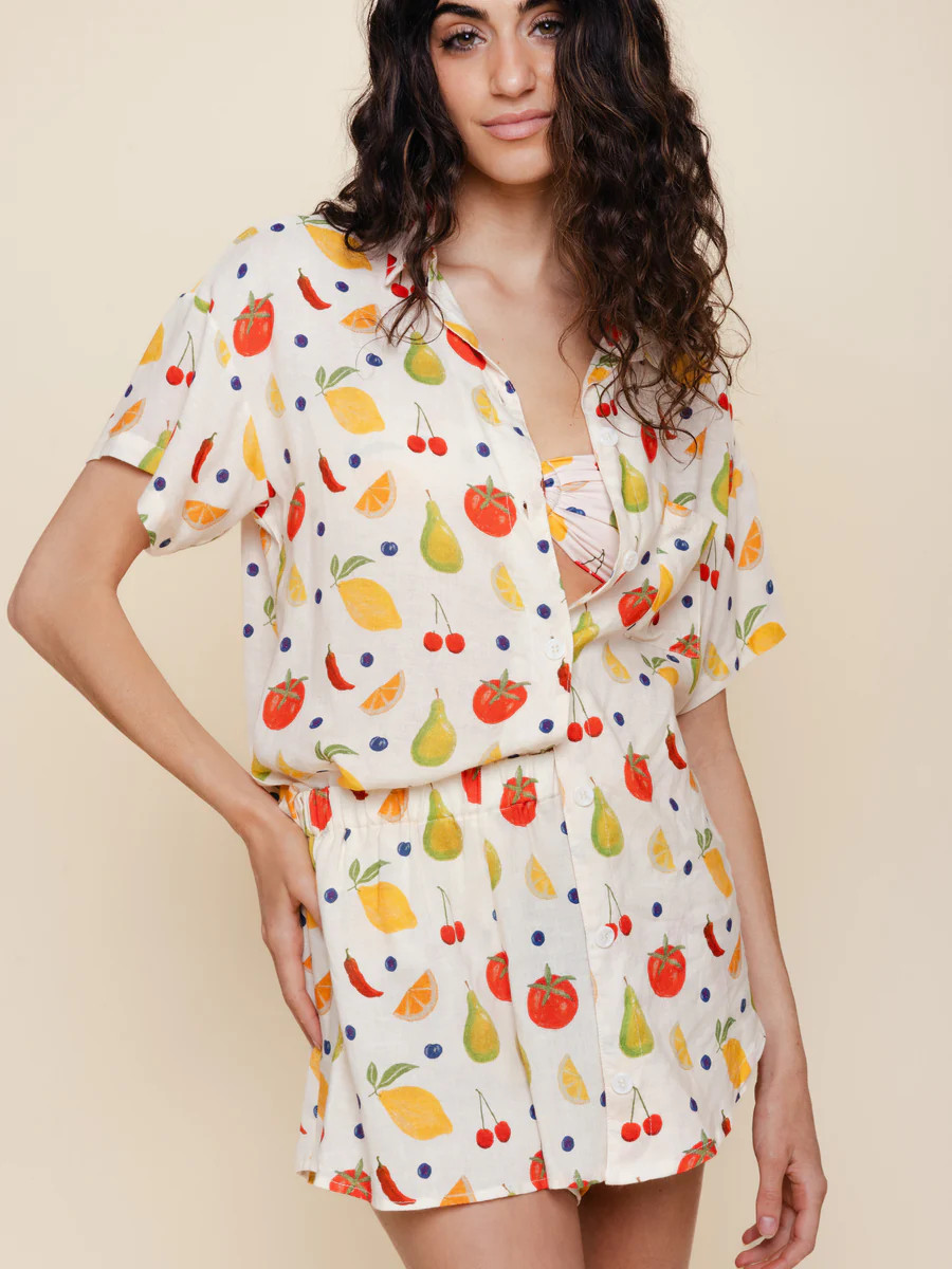 Linen Blend Cover Up Shirt in Paloma | Kitty & Vibe