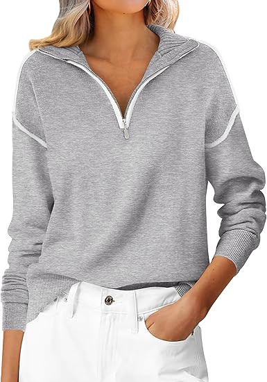 ANRABESS Womens Quarter Zip Sweaters Fall Long Sleeve V Neck Shirts Collared Business Casual Tops... | Amazon (US)
