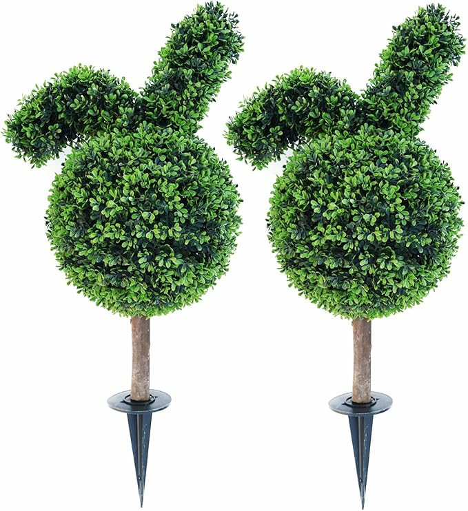 31.5'' Artificial Bunny-Shaped Topiary Tree with Boxwood Ball Tree Decoration, Faux Rabbit Potted... | Amazon (US)