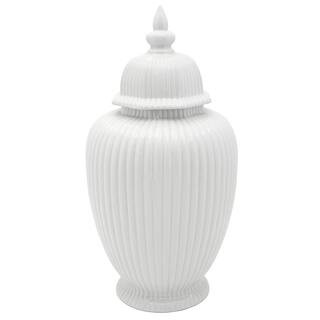 24 in. White Ridged Temple Jar | The Home Depot