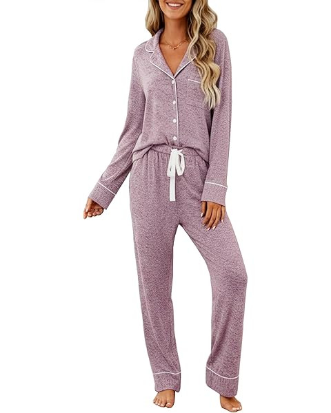 Aamikast Women's Pajama Sets Long Sleeve Button Down Sleepwear Nightwear Soft Pjs Lounge Sets | Amazon (US)