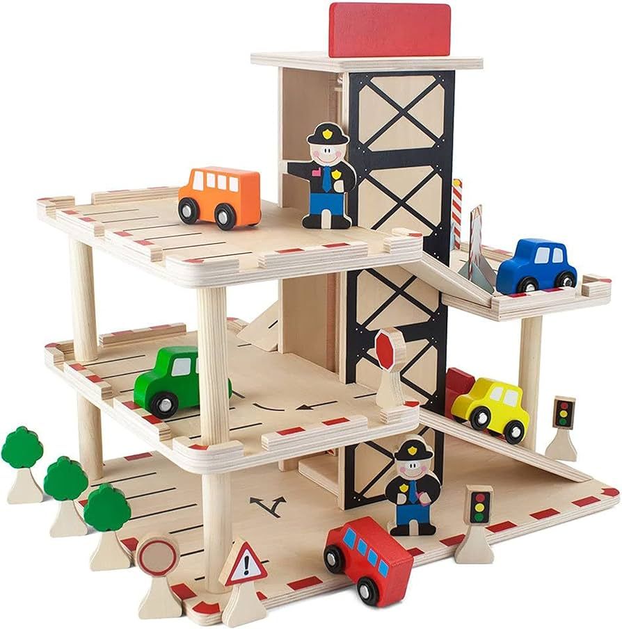 Imagination Generation Downtown Deluxe Wooden Parking Garage Ramp & Service Station Playset with ... | Amazon (US)