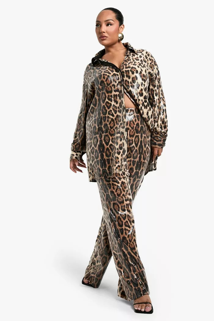 Plus Leopard Sequin Oversized Shirt | boohoo (US & Canada)