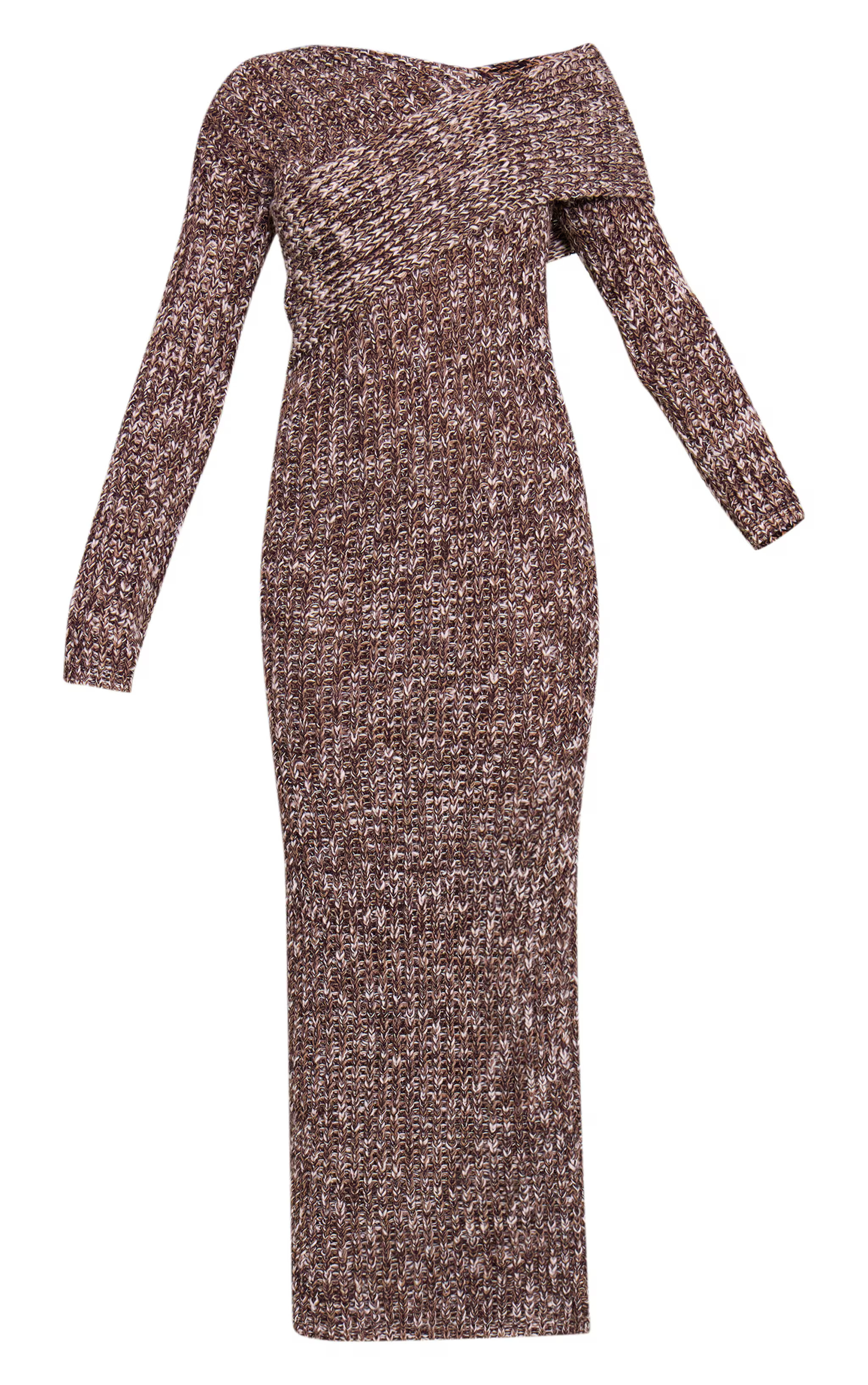 Brown Chunky Knit Asymmetric Midi Dress | PrettyLittleThing UK