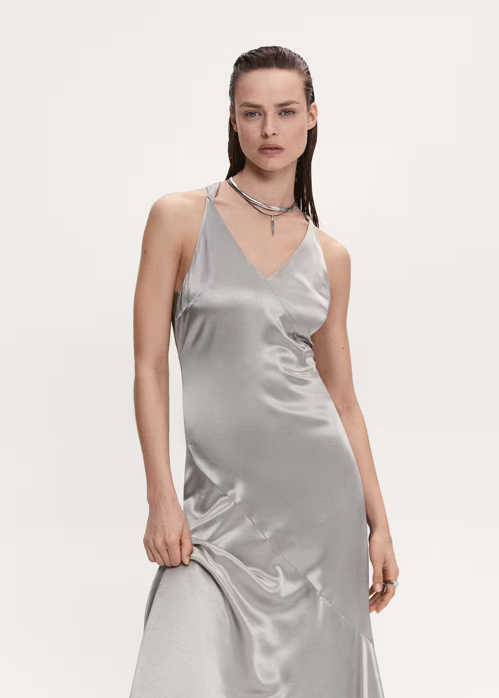 Asymmetrical satin-finish dress with asymmetrical hem -  Women | Mango United Kingdom | MANGO (UK)