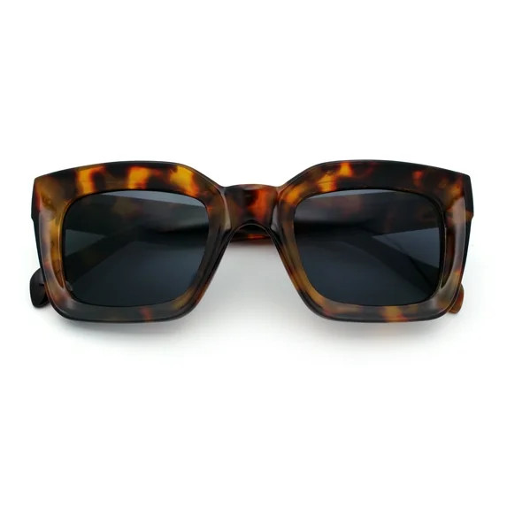 SA106 Womens Luxury Beveled Thick Horn Rim Rectangle Fashion Sunglasses Tortoise - Black | Walmart (US)