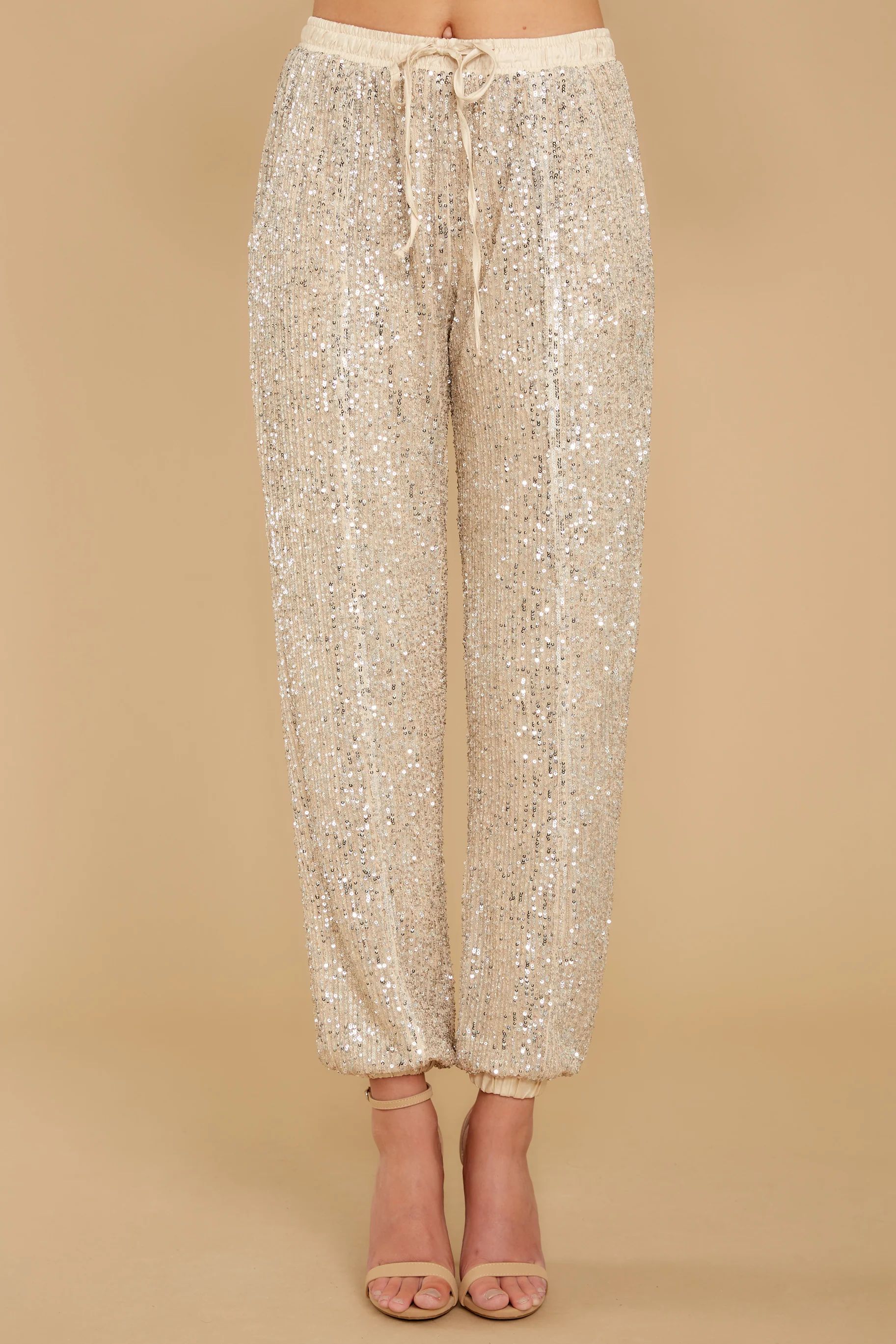 More Than A Fever Champagne Sequin Pants | Red Dress 