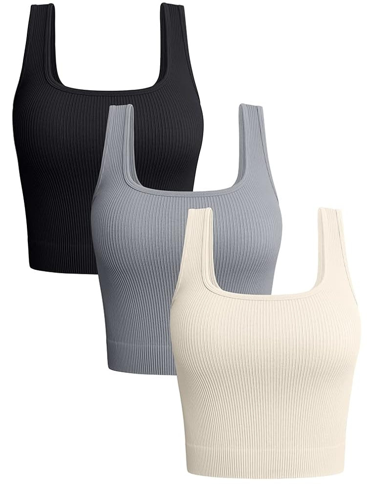 OQQ Women's 3 Piece Tank Tops Ribbed Seamless Workout Exercise Shirts 2025 Summer Basic Camis | Amazon (US)