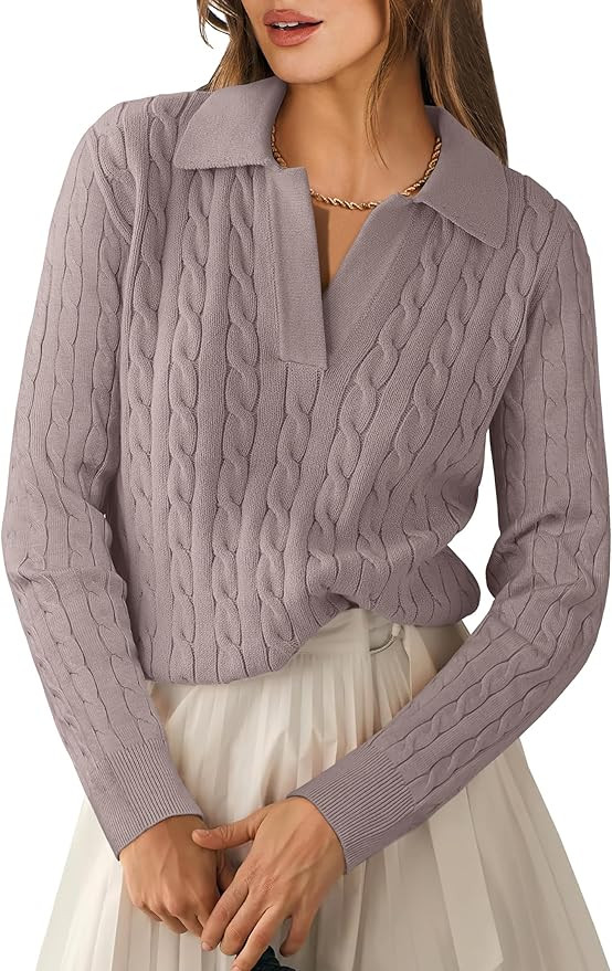 ANRABESS Womens Cable Knit Sweaters Long Sleeve V Neck Sweater Tops Casual Pullover Polo Shirts 2... | Amazon (US)