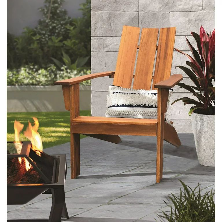 Mainstays Wood Outdoor Modern Adirondack Chair, Natural Color - Walmart.com | Walmart (US)