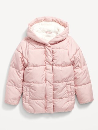Sherpa-Lined Hooded Puffer Jacket for Girls | Old Navy (US)