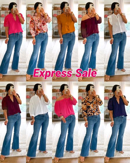 Hooray for 40% off all these tops and jeans! Size small shown in all tops and Mpetite in jeans (they run small so we sized up) 

#LTKsalealert