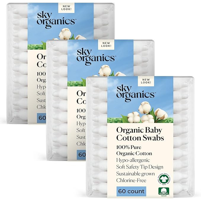 Sky Organics - Organic Baby Cotton Swabs, 180 ct. - Ultra Soft Baby Safe Tips - Strong & Durable ... | Amazon (US)