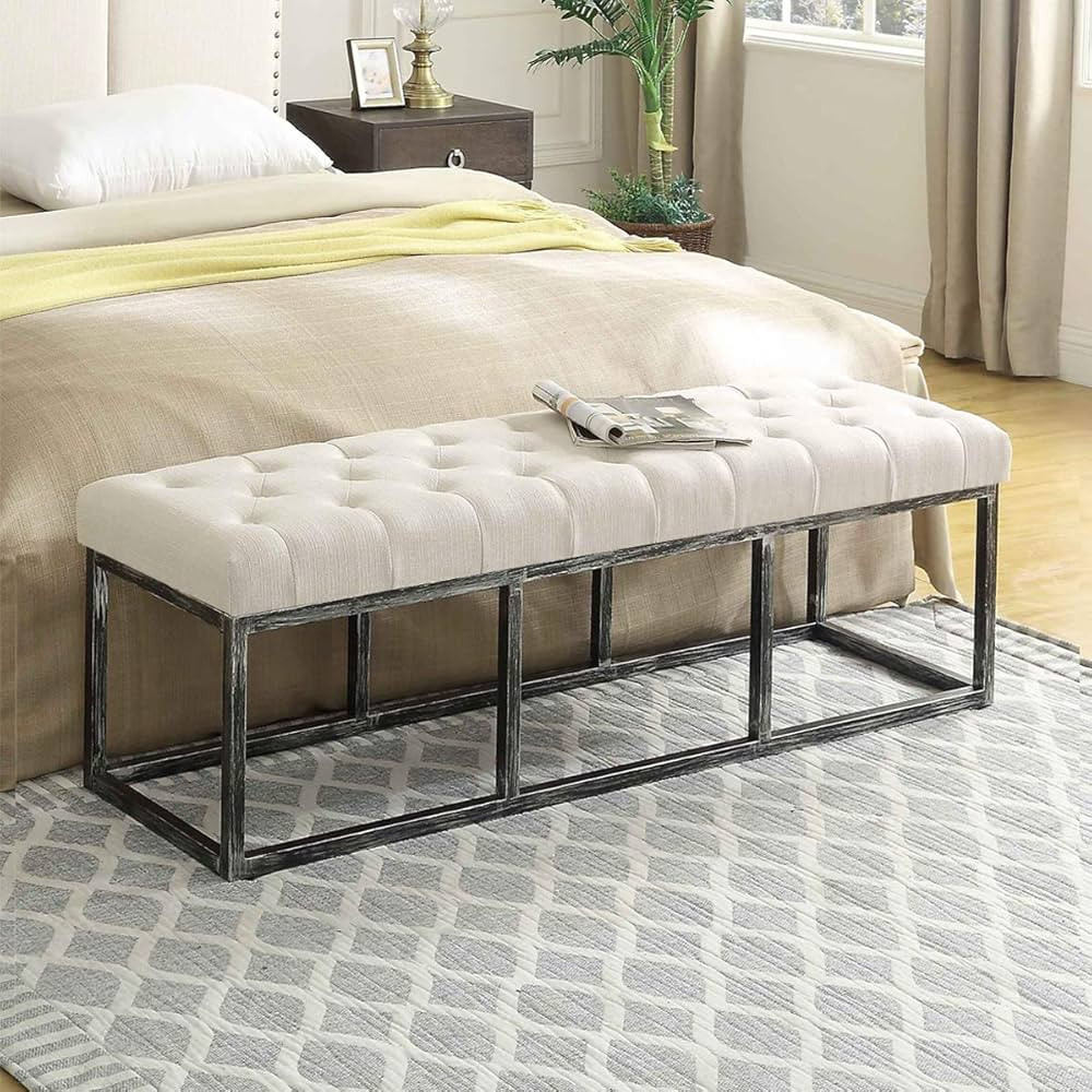 24KF Upholstered Tufted Long Bench with Metal Frame Leg, Linen Bench Ottoman with Padded Seat-Ivo... | Amazon (US)