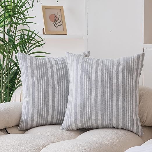 WACOMECO Farmhouse Throw Pillow Covers, Pack of 2 Modern Linen Striped Cushion Covers for Couch S... | Amazon (US)