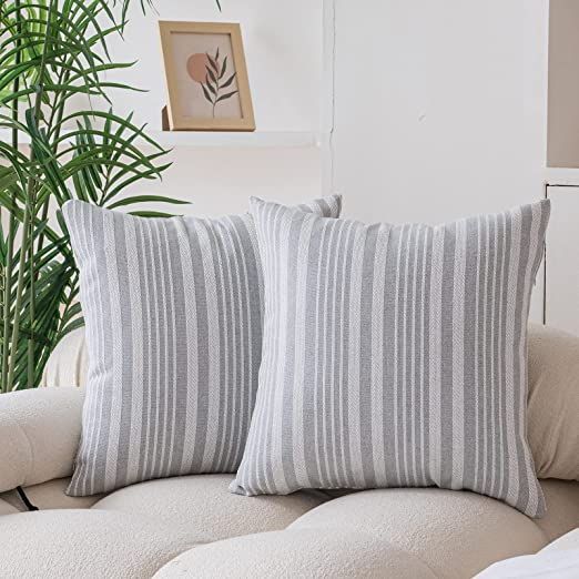 WACOMECO Farmhouse Throw Pillow Covers, Pack of 2 Modern Linen Striped Cushion Covers for Couch S... | Amazon (US)